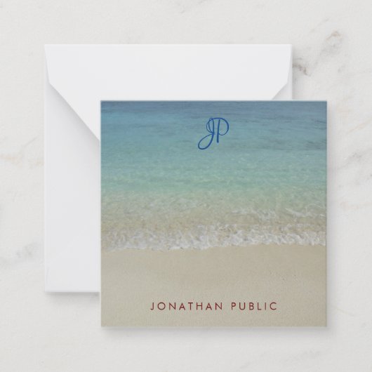 シーウェーブサンド手書きモノグラムテンプレート ノートカード (正面)