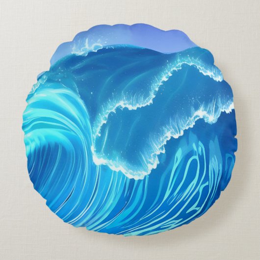 シーウェーブデザイン – フローイング波 ラウンドクッション (正面)