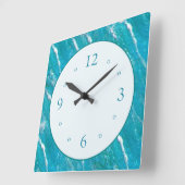 シーウェーブパターン青緑（白）顔 スクエア壁時計 (傾斜)