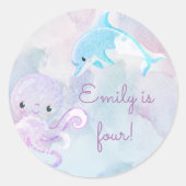 シーウォーターの下にかわいい色の誕生日シール ラウンドシール (正面)