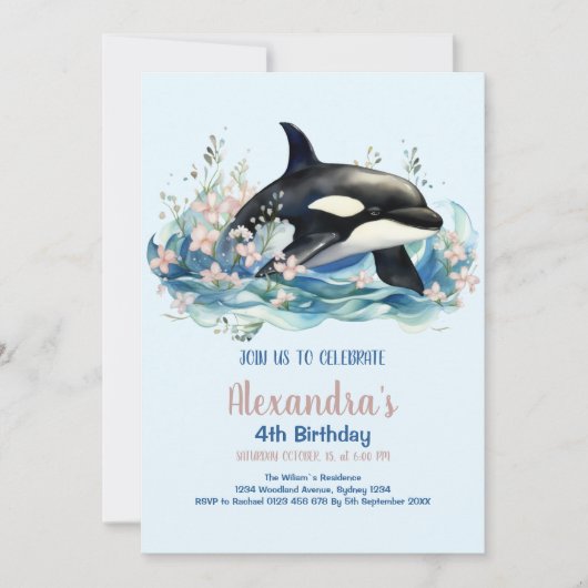 シーウォーターの下のカラー誕生日 招待状 (正面)