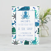 シーウォーターカラーキッズタコ誕生日 招待状 (スタンド正面)