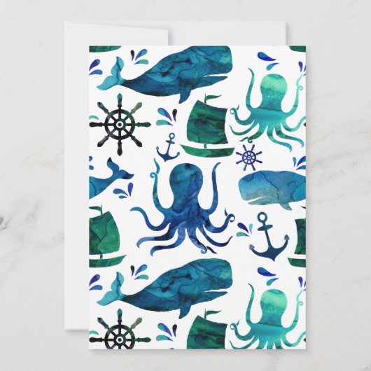 シーウォーターカラーキッズタコ誕生日 招待状 (裏面)