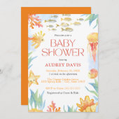 シーウォーターカラーベビーシャワー招待状の下 招待状 (正面/裏面)