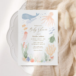 シーウォーターカラーベビーシャワー招待状の下 招待状