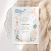 シーウォーターカラーベビーシャワー招待状の下 招待状