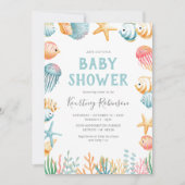 シーウォーターカラーベビーシャワー招待状の下 招待状 (正面)