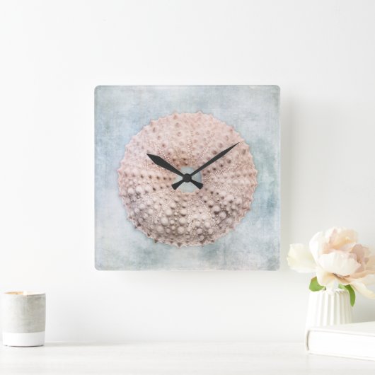 シーウニ動揺してンコースタルブルー絵画クリーム スクエア壁時計 (ホーム)