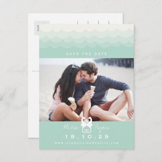 シーウマキスをするーズ愛ハートビーチ保存日付 案内ポストカード (正面/裏面)