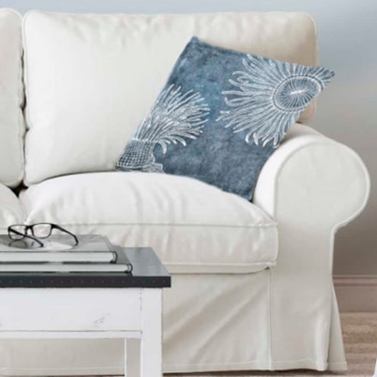 シーウルチンウォータカラー海ネイビーブルーホワイト クッション