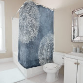 シーウルチンウォータカラー海ネイビーブルーホワイト シャワーカーテン (インサイチュ)