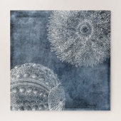 シーウルチンウォータカラー海ネイビーブルーホワイト ジグソーパズル (横)