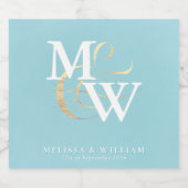 シーエレガントガラスティール(緑がかった色)ホワイトモノグラム結婚ズ リキュールボトルラベル (シングルラベル)