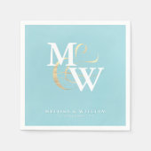 シーエレガントガラスティール（緑がかった色）モノグラム結婚ズ スタンダードカクテルナプキン (正面)