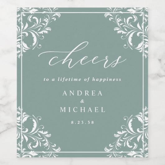 シーエレガントグラスグリーン結婚ズワイン ワインラベル (シングルラベル)