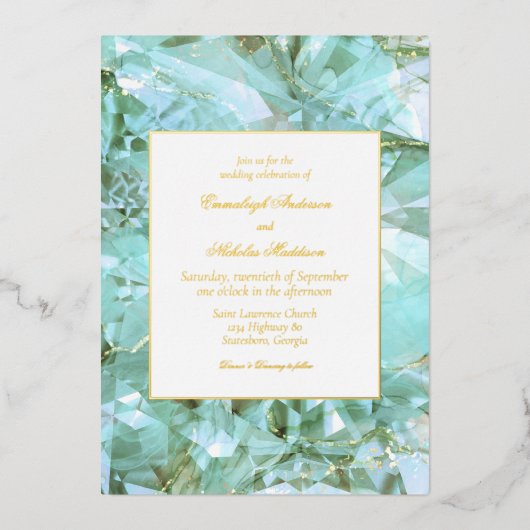 シーエレガントグラスゲ結婚ムストーン 箔招待状 (正面)