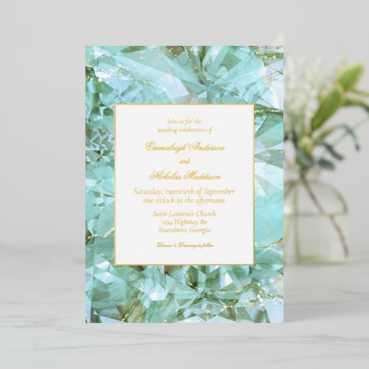 シーエレガントグラスゲ結婚ムストーン 箔招待状 (立ち正面)