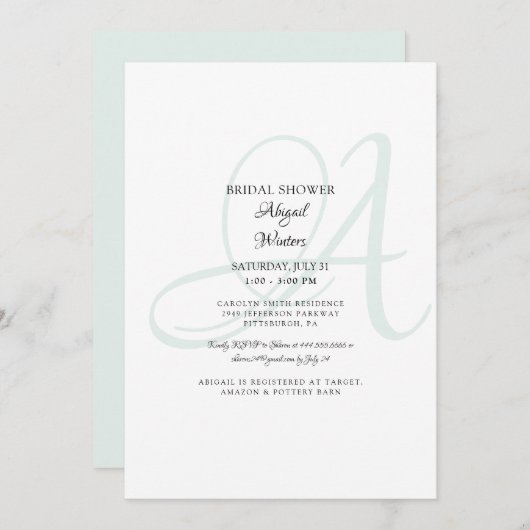 シーエレガントグラスブライドイニシャルブライダルシャワー 招待状 (正面/裏面)