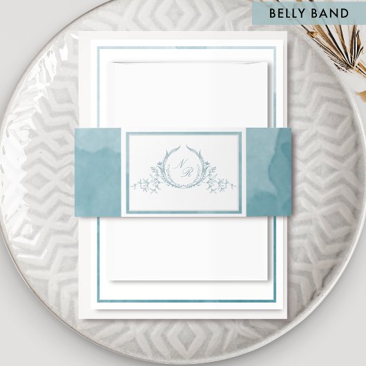 シーエレガントグラスモノグラム水の色結婚の 招待状ベリーバンド