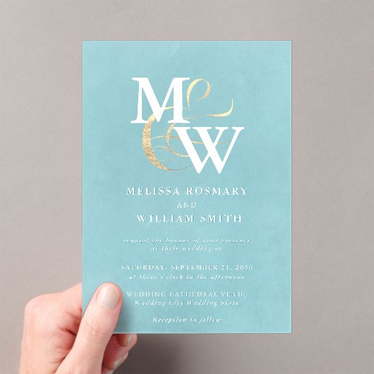 シーエレガントグラスモノグラム金ゴールドアンパサンド結婚ズ アクリル招待状 (インサイチュ (ポータブル))