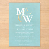 シーエレガントグラスモノグラム金ゴールドアンパサンド結婚ズ アクリル招待状 (正面)