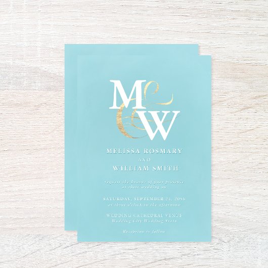 シーエレガントグラスモノグラム金ゴールドアンパサンド結婚ズ 招待状