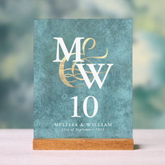 シーエレガントグラスモノグラ結婚ムのテーブル番号 アクリルサイン