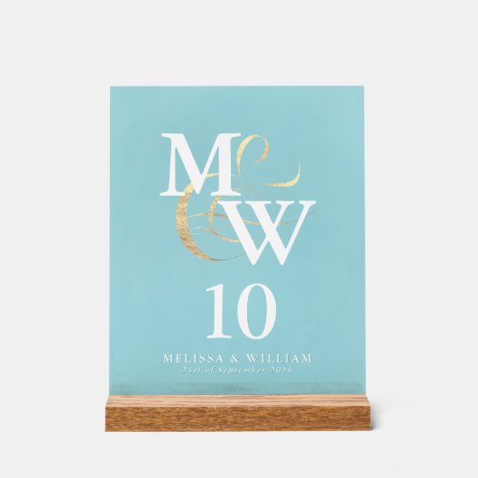 シーエレガントグラスモノグラ結婚ムのテーブル番号 アクリルサイン (正面)