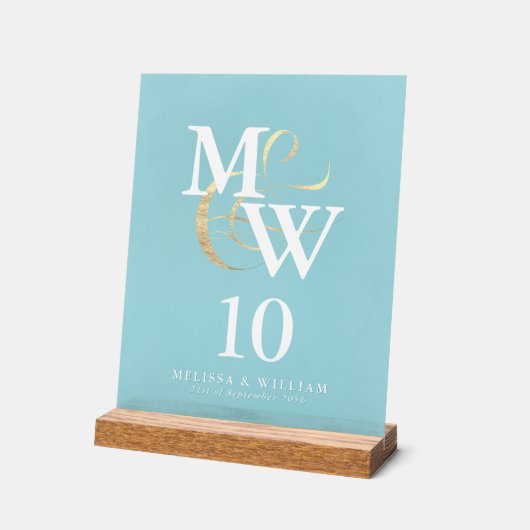 シーエレガントグラスモノグラ結婚ムのテーブル番号 アクリルサイン (傾斜)