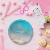 シーエレガントシェルブルー熱帯ビーチ結婚式 ペーパープレート (パーティー)