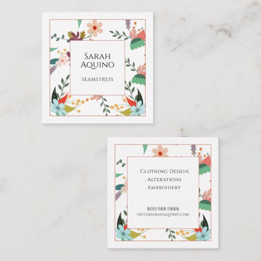 シーエレガントストレス花柄 スクエア名刺 (正面/裏面)