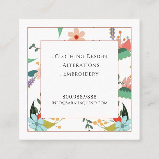 シーエレガントストレス花柄 スクエア名刺 (裏面)