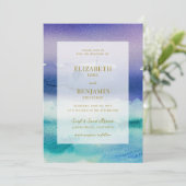 シーエレガントブルーパープルオールインワンビーチ結婚式 招待状 (スタンド正面)