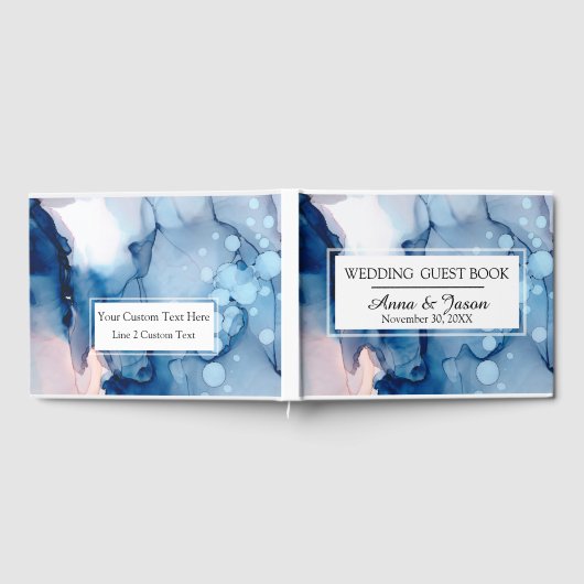 *~*シーエレガントブルーピンクの水の色絵を描結婚の ゲストブック (全面)