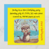 シーオッターはケーキの誕生日ハット拍手を着て 招待状 (正面/裏面)