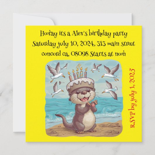 シーオッターはケーキの誕生日ハット拍手を着て 招待状 (正面)