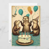 シーオッターズバースデーパーティフラットグリーティングカード サンキューカード (正面/裏面)