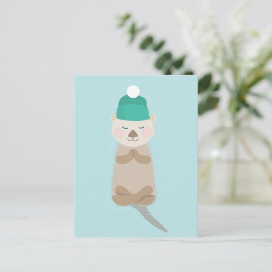 シーオッター冬めい想のホリデークリスマスカード シーズンポストカード (スタンド正面)