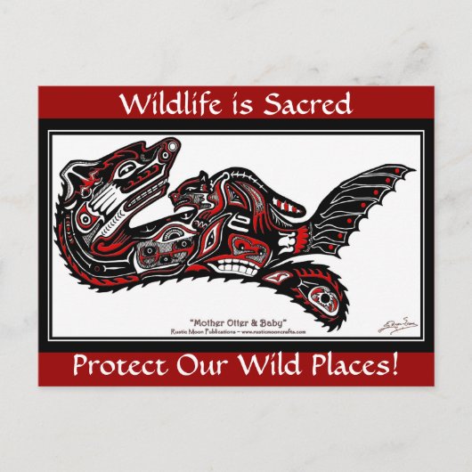 シーオッター&ベビー(ハイダスタイル)ポストカード ポストカード (正面)