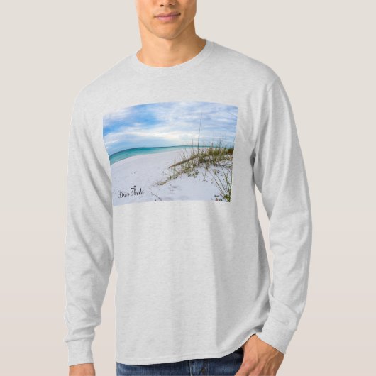 シーオーツと白い砂浜の朝のロングスリーブ Tシャツ (正面)