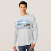 シーオーツと白い砂浜の朝のロングスリーブ Tシャツ (正面フル)
