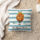 シーカメカスタムビーチハウスオンダークアクアストライプズ クッション (ブランケット)