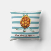 シーカメカスタムビーチハウスオンダークアクアストライプズ クッション (裏面)