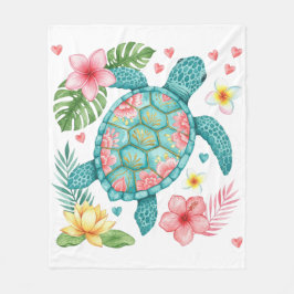 シーカメターコイズピーチ&金ゴールドビーチハウス フリースブランケット