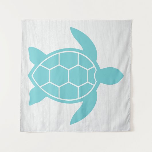 シーカメデザインイン海シーフオムグリーンブルー タペストリー (正面(横))