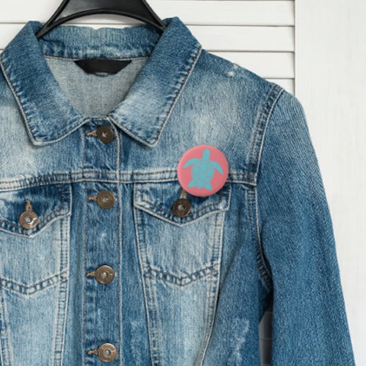 シーカメデザインイン海シーフオムグリーンブルー 缶バッジ