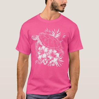 シーカメハワイアンフラワーズハワイスキューバダイビングディ Tシャツ