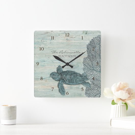 シーカメビーチハウスドリフトウッドコースタルシーショア スクエア壁時計 (ホーム)