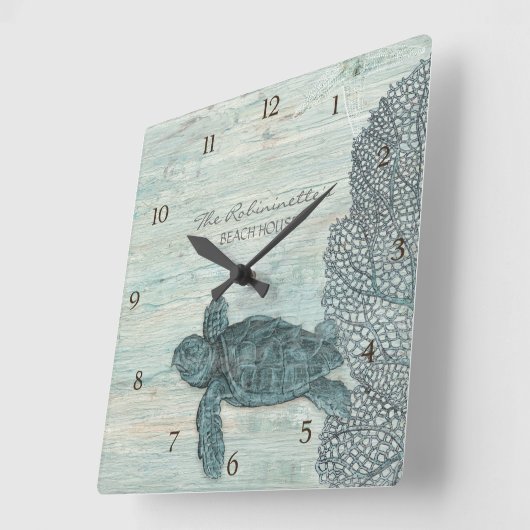 シーカメビーチハウスドリフトウッドコースタルシーショア スクエア壁時計 (傾斜)