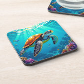シーカメ鮮やか海イラストレーション コースター (左側)